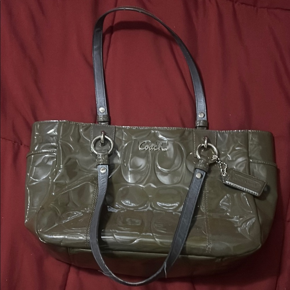 Coach Green and Black Crinkled Tote Bag